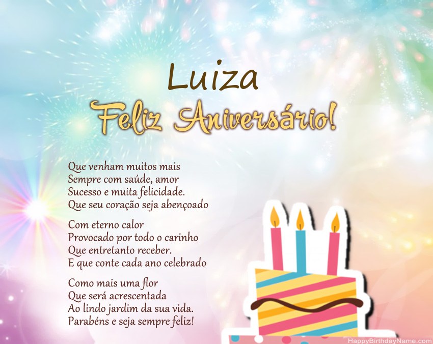 Feliz Aniversario Luiza no verso Feliz Aniversario Luiza no verso
