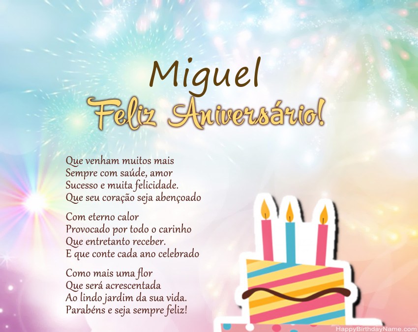 Feliz Aniversario Miguel no verso Feliz Aniversario Miguel no verso