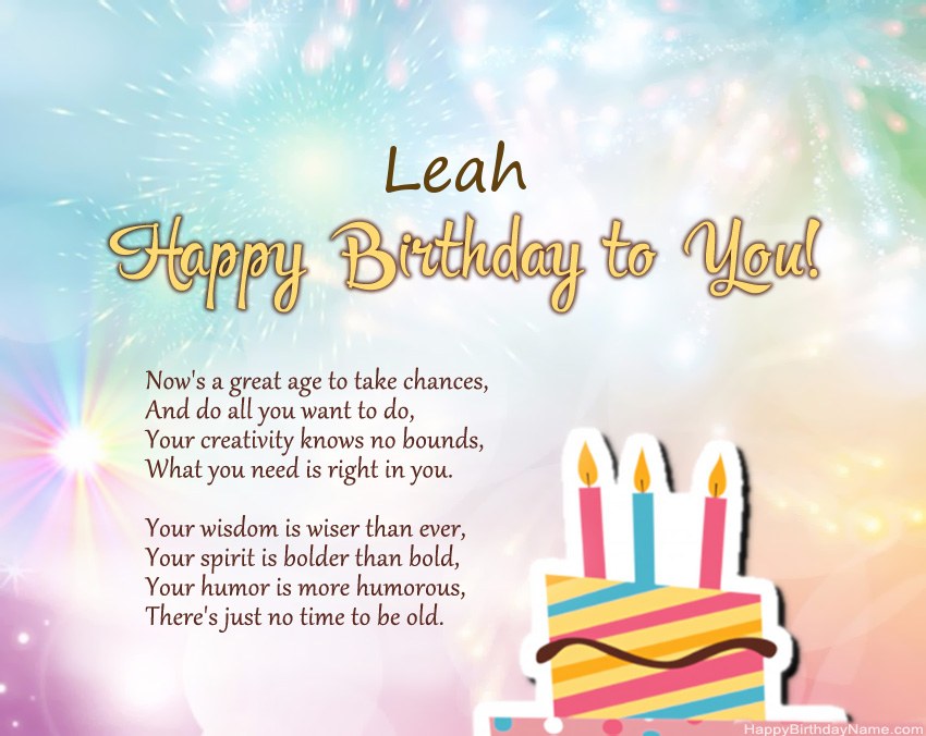 Happy Birthday Leah in verse