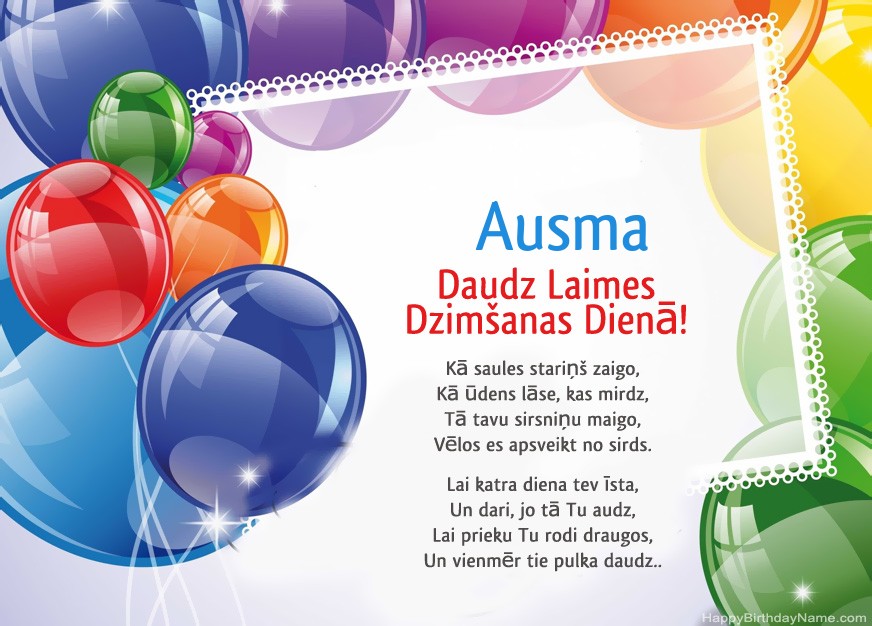 Daudz laimes dzimšanas dienā Ausma! Daudz laimes dzimšanas dienā Ausma!