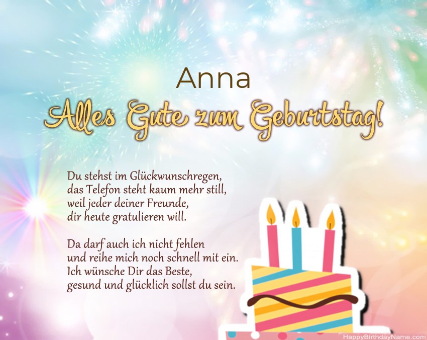 Alles Gute zum Geburtstag Anna in Vers