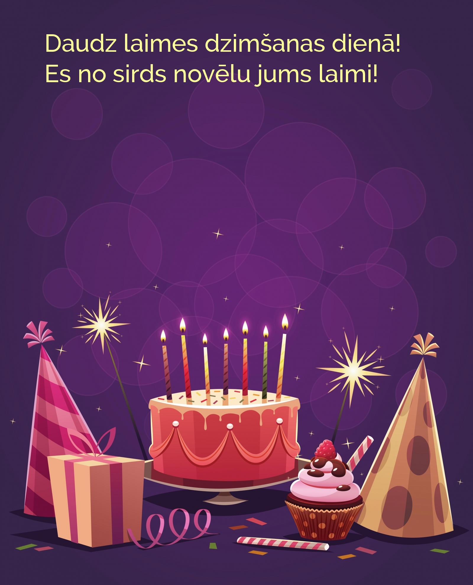 Daudz laimes dzimšanas dienā! Es no sirds novēlu jums laimi!