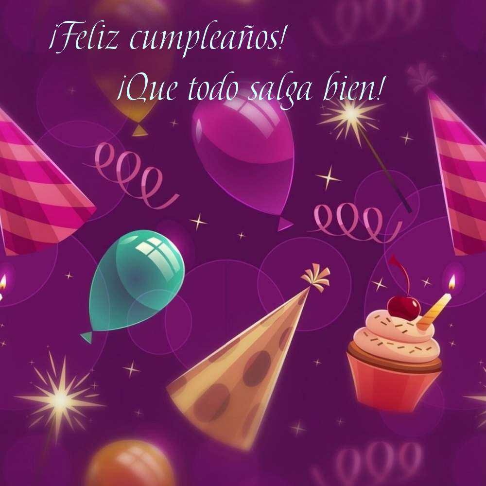 ¡Feliz cumpleaños! ¡Que todo salga bien!