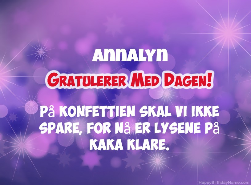 Ønsker Annalyn for gratulerer med dagen