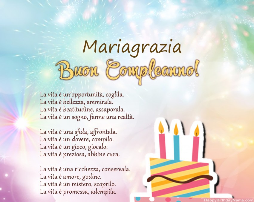 Buon compleanno Mariagrazia in versi