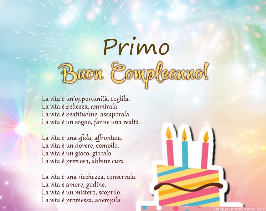 Buon compleanno Primo in versi