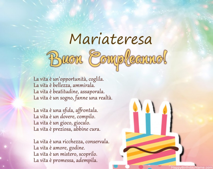Buon compleanno Mariateresa in versi