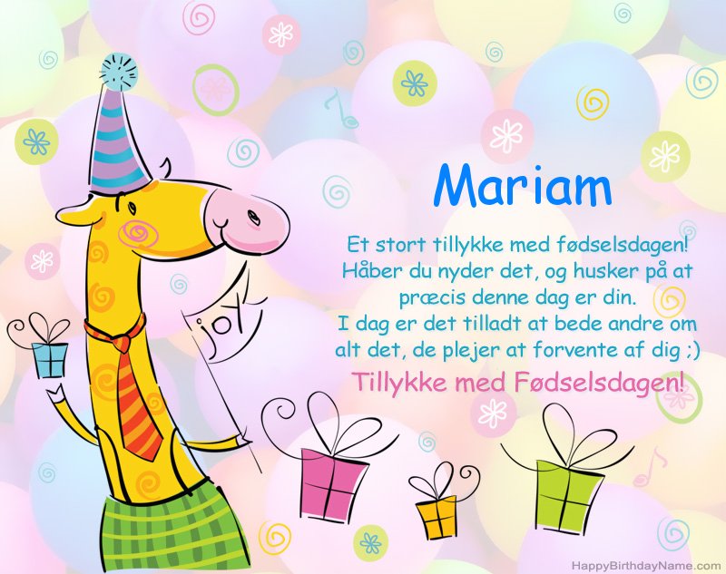 Børns lykønskning med tillykke med fødselsdagen til Mariam