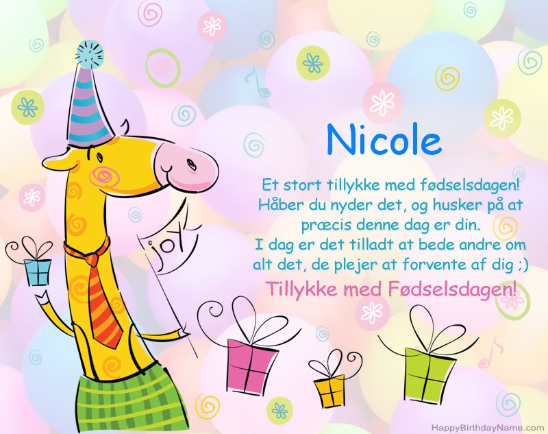 Børns lykønskning med tillykke med fødselsdagen til Nicole