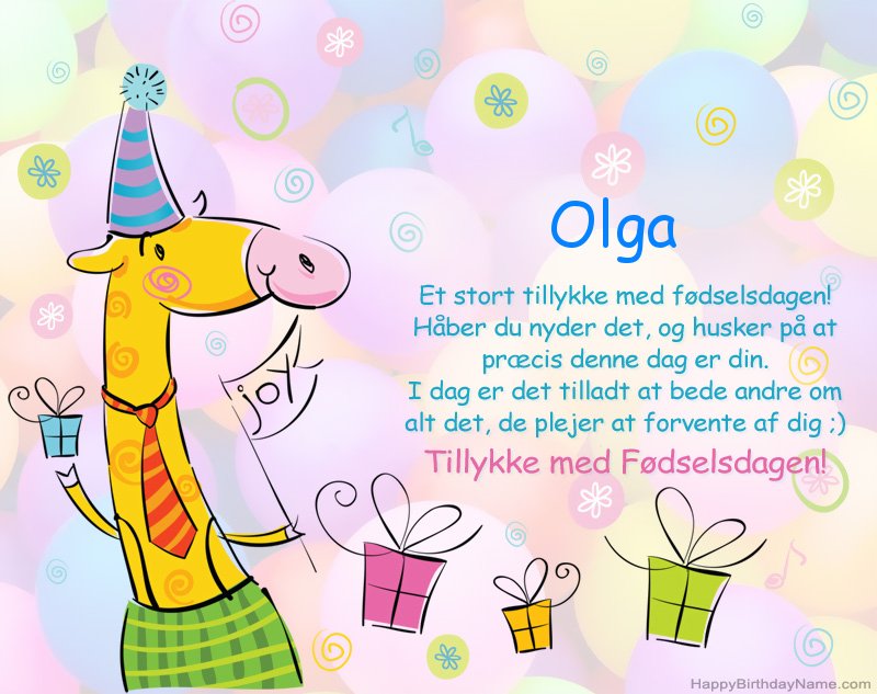 Børns lykønskning med tillykke med fødselsdagen til Olga