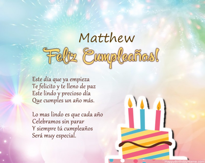 Feliz cumpleaños Matthew en verso