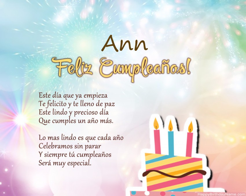 Feliz cumpleaños Ann en verso
