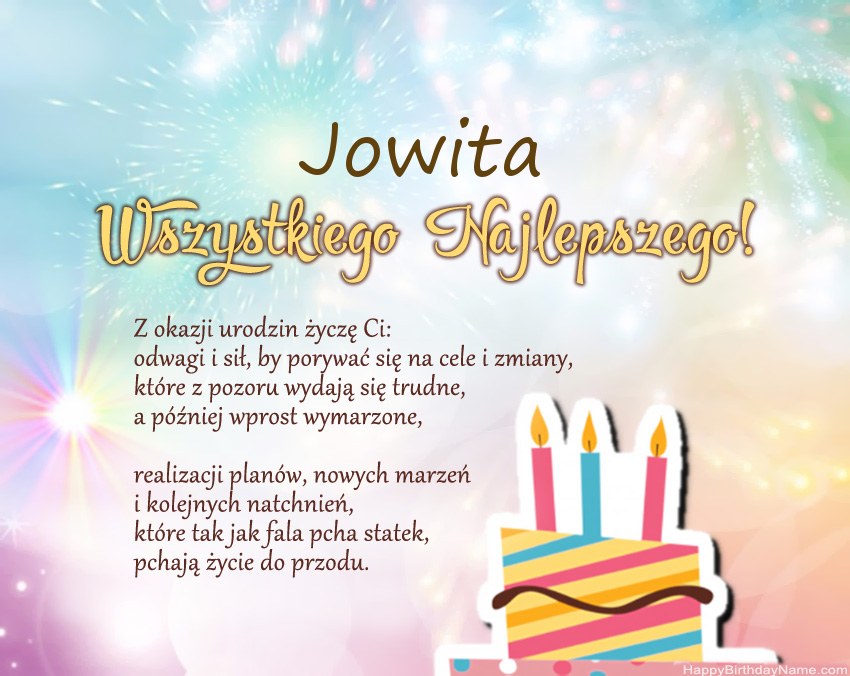 Feliz cumpleaños Jowita en verso