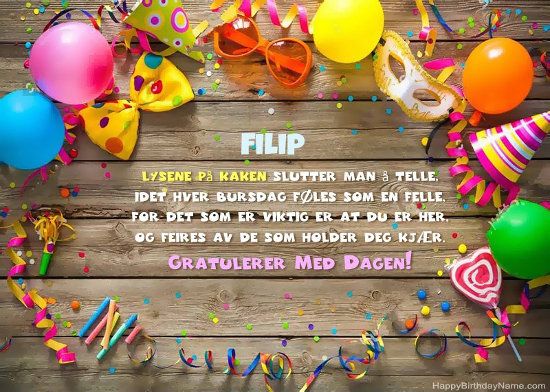 Last ned Gratulerer med fødselsdagskortet Filip gratis