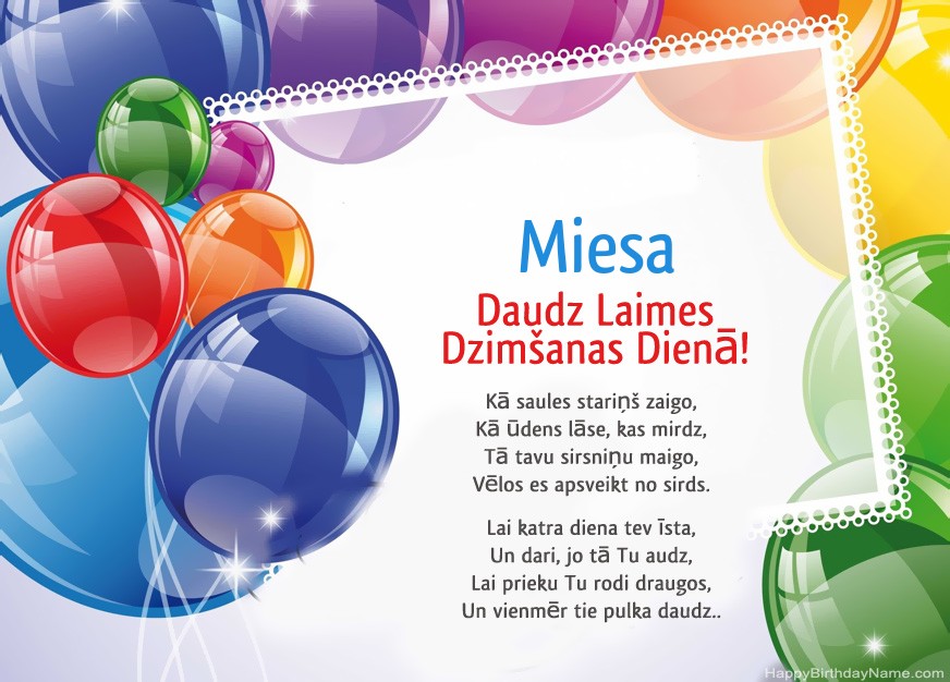 Daudz laimes dzimšanas dienā Miesa! Daudz laimes dzimšanas dienā Miesa!