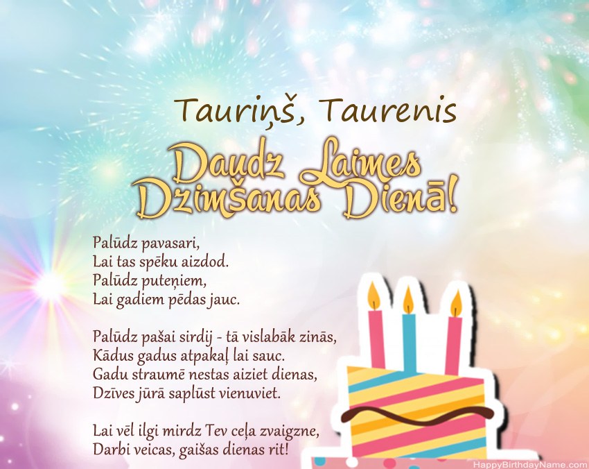 Daudz laimes dzimšanas dienā Tauriņš, Taurenis dzejolī