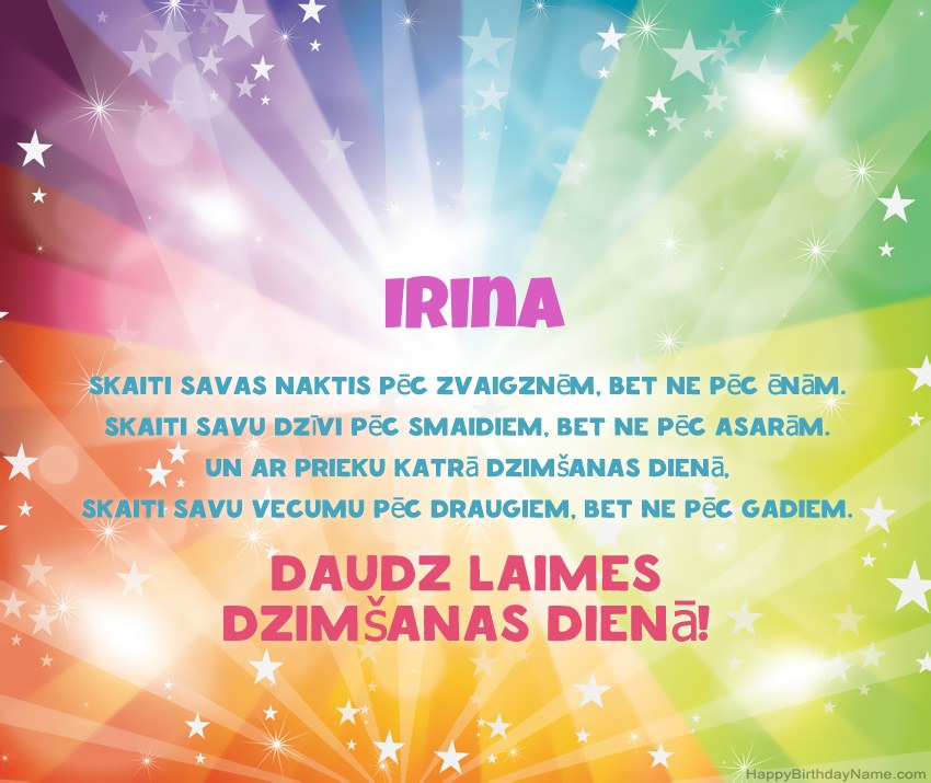 Skaistas daudz laimes dzimšanas dienas kartītes uzņēmumam Irina