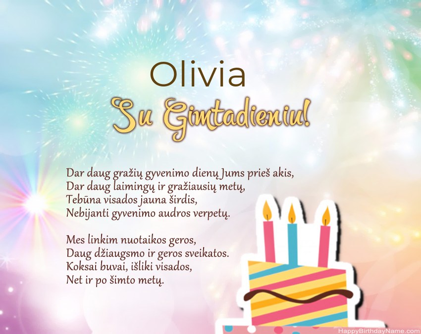 Su gimtadieniu Olivia eilutėje Su gimtadieniu Olivia eilutėje