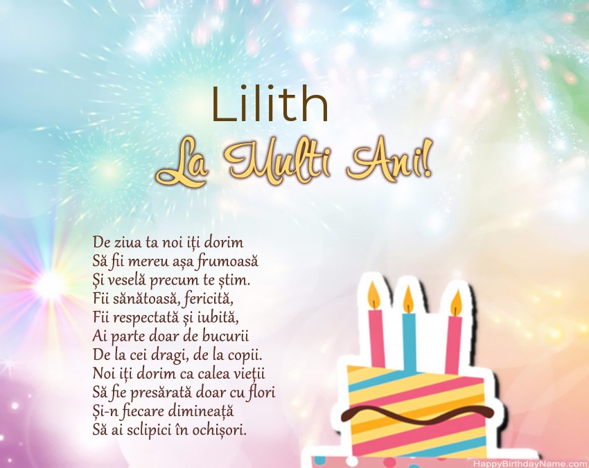 La mulți ani Lilith în vers La mulți ani Lilith în vers