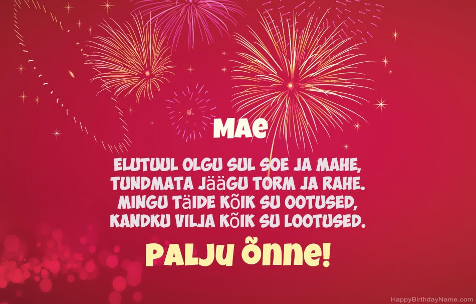 Palju õnne sünnipäeval Mae, ilusad luuletused