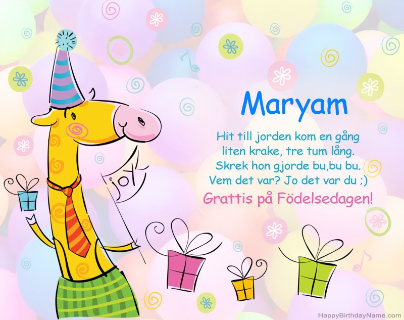 Barns gratulationer till Grattis på födelsedagen till Maryam
