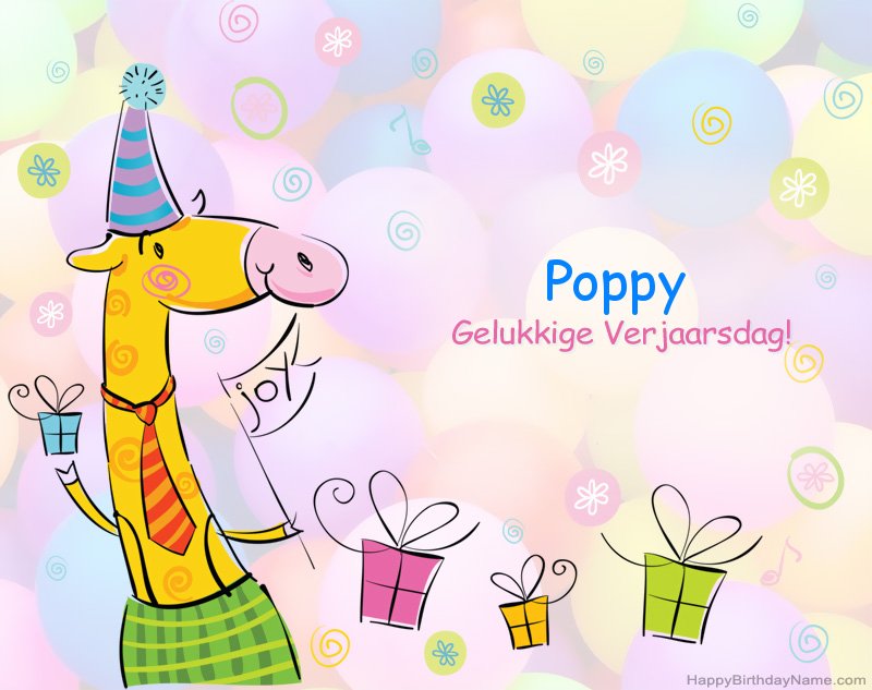 Kinders geluk met die gelukkige verjaardag van Poppy
