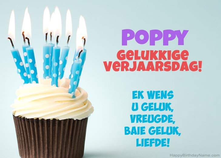 Baie geluk met die gelukkige verjaardag van Poppy