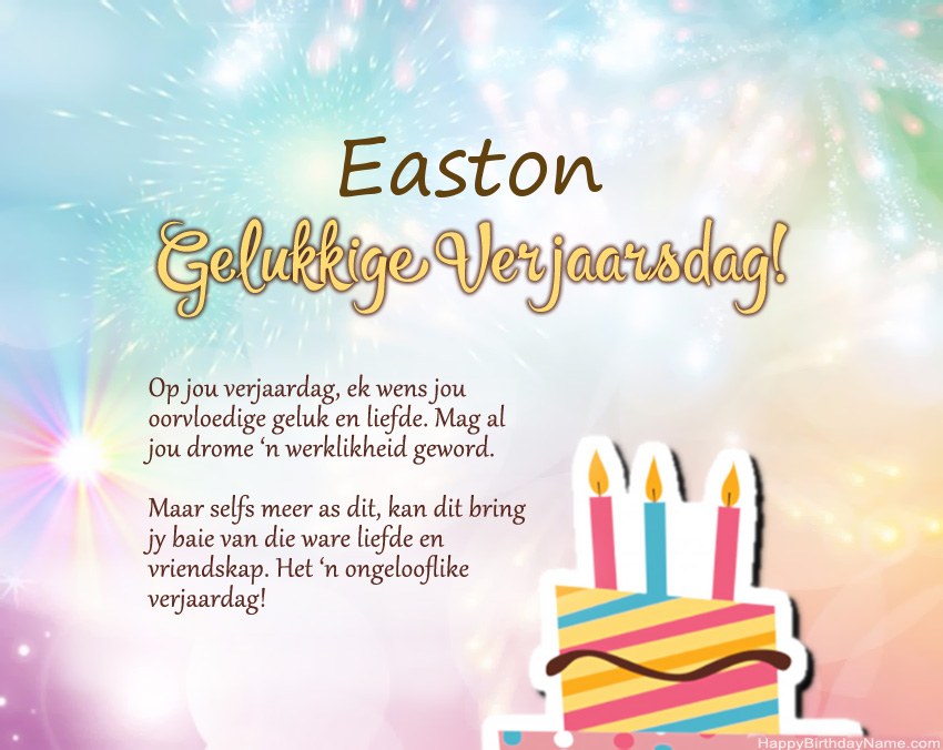 Gelukkige verjaardag Easton in vers