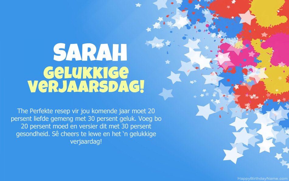 Baie geluk met die verjaarsdag van Sarah