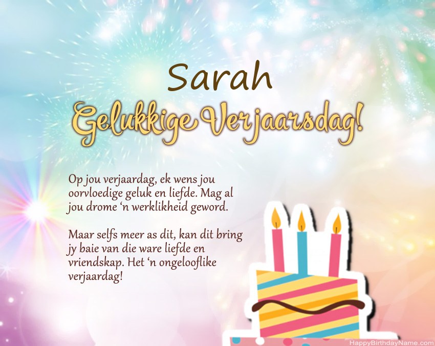 Gelukkige verjaardag Sarah in vers