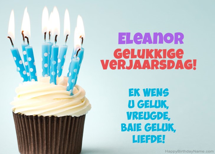 Baie geluk met die gelukkige verjaardag van Eleanor