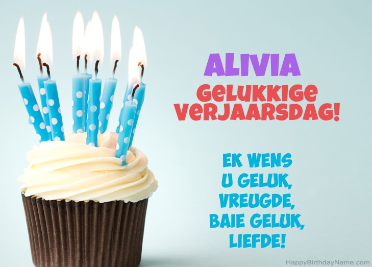 Baie geluk met die gelukkige verjaardag van Alivia
