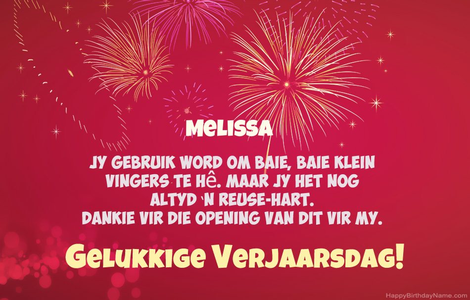 Gelukkige verjaardag Melissa, pragtige gedigte