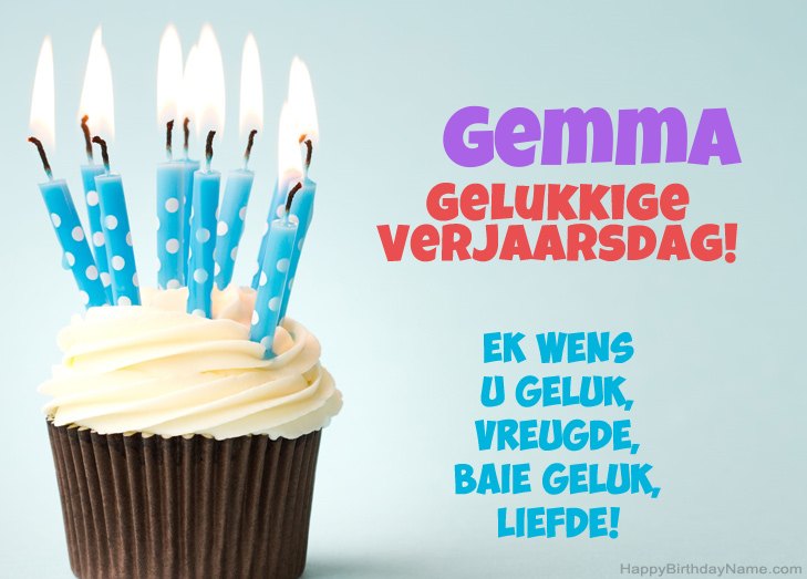 Baie geluk met die gelukkige verjaardag van Gemma