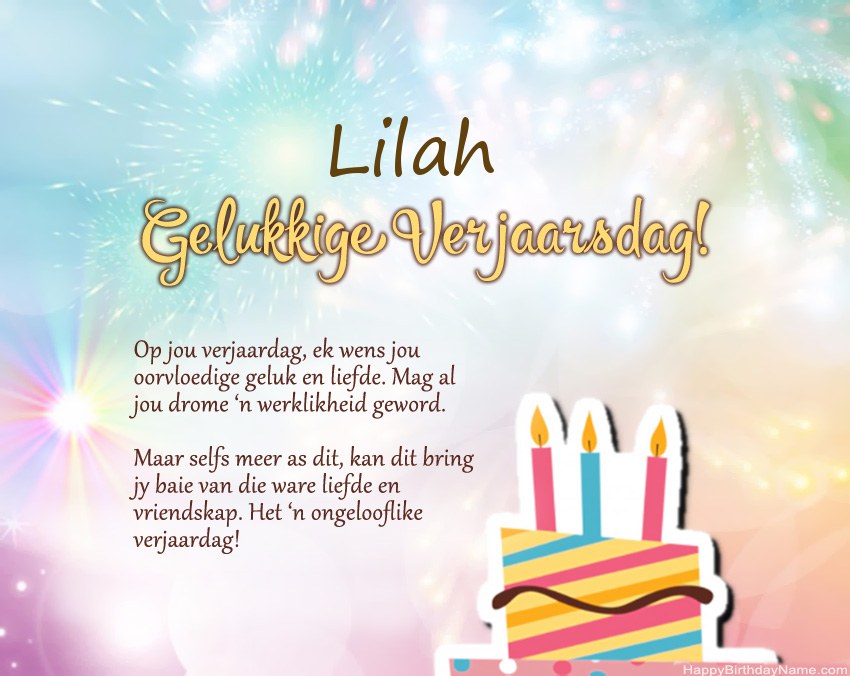 Gelukkige verjaardag Lilah in vers