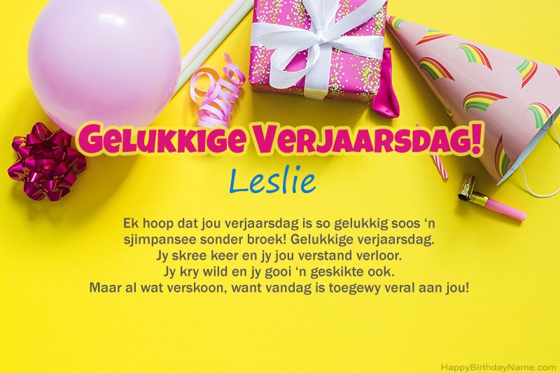 Gelukkige verjaardag Leslie in prosa