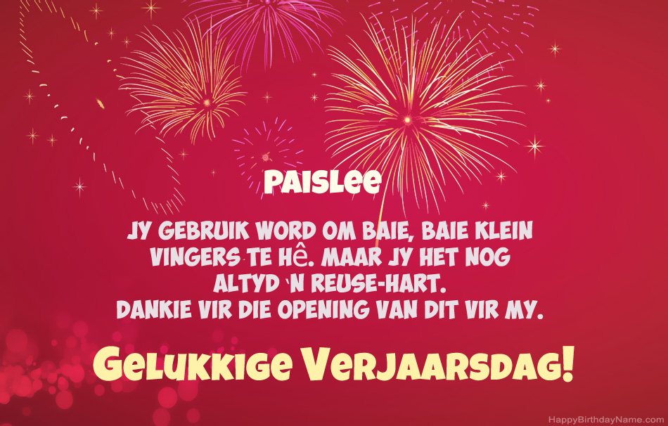 Gelukkige verjaardag Paislee, pragtige gedigte