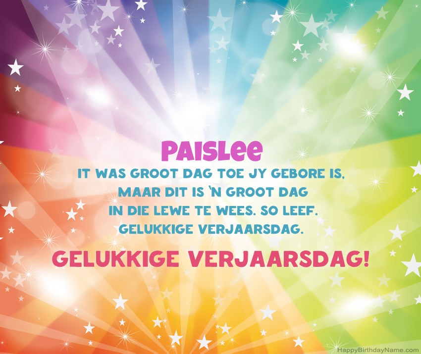 Pragtige gelukkige verjaardagkaartjies vir Paislee
