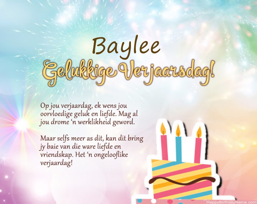 Gelukkige verjaardag Baylee in vers