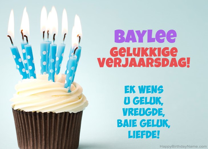 Baie geluk met die gelukkige verjaardag van Baylee