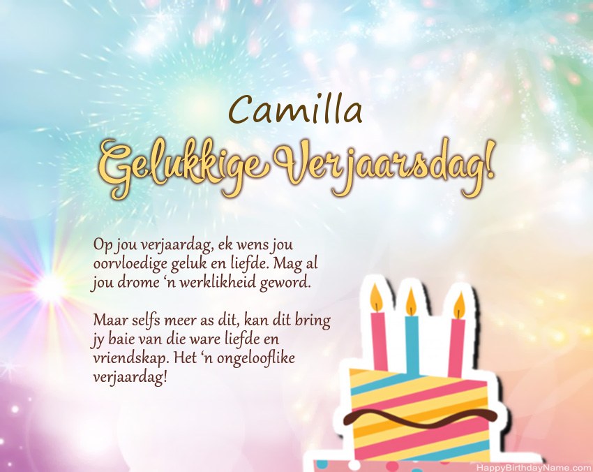Gelukkige verjaardag Camilla in vers