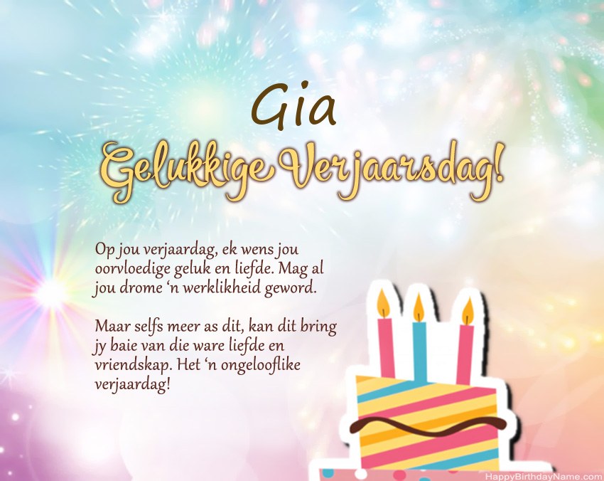 Gelukkige verjaardag Gia in vers