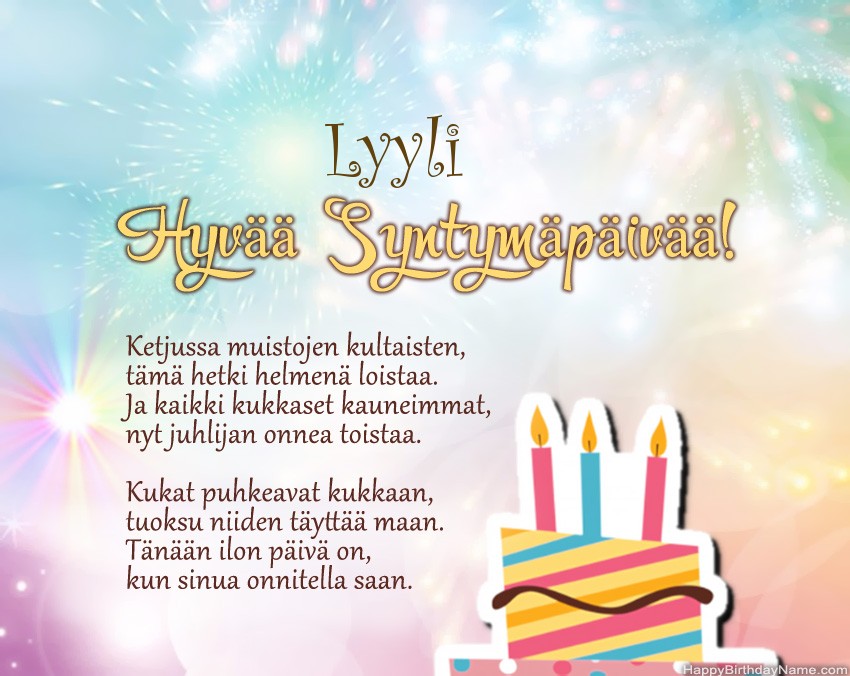Hyvää Syntymäpäivää Lyyli, kauniita runoja