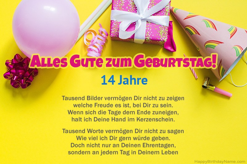 Alles Gute zum Geburtstag 14 Jahre altes Mädchen in der Prosa