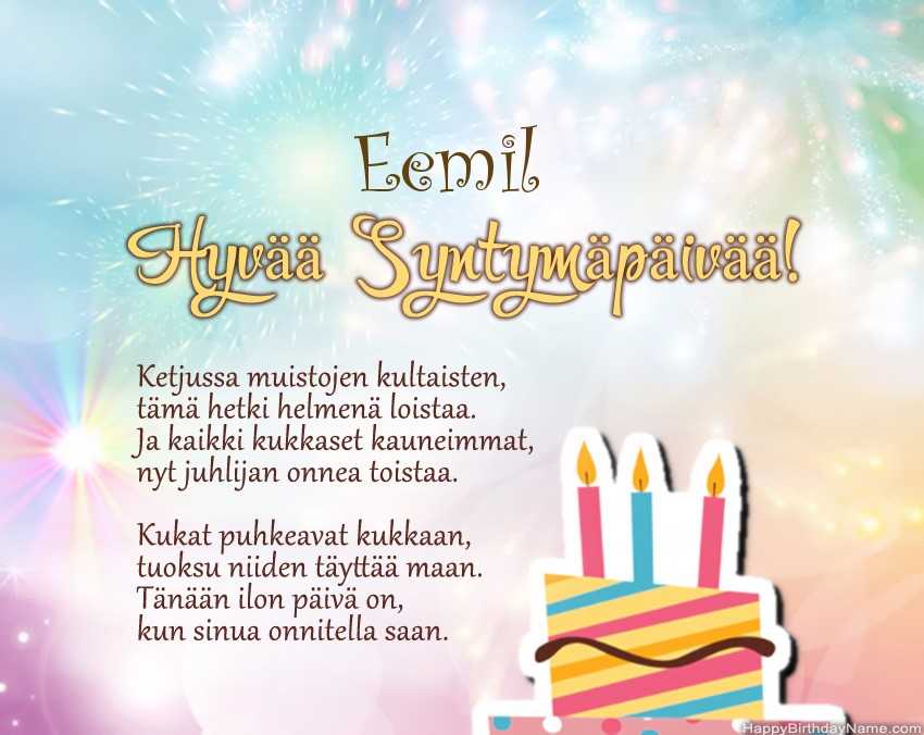 Hyvää Syntymäpäivää Eemil, kauniita runoja