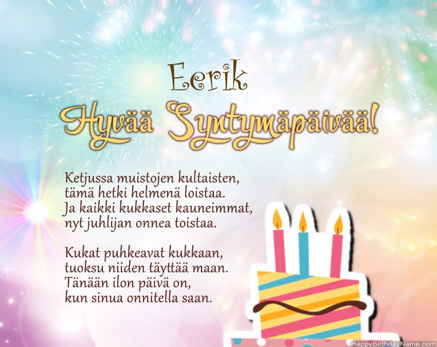 Hyvää Syntymäpäivää Eerik, kauniita runoja