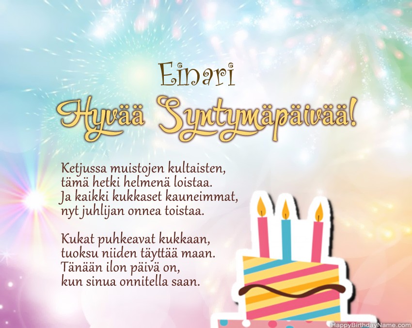 Hyvää Syntymäpäivää Einari, kauniita runoja