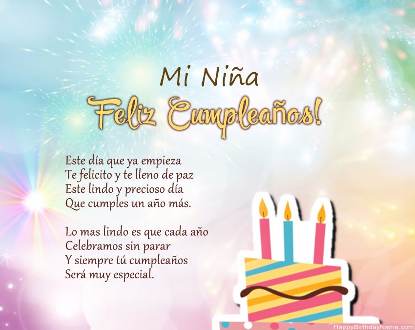 Mi Niña Feliz cumpleaños en verso