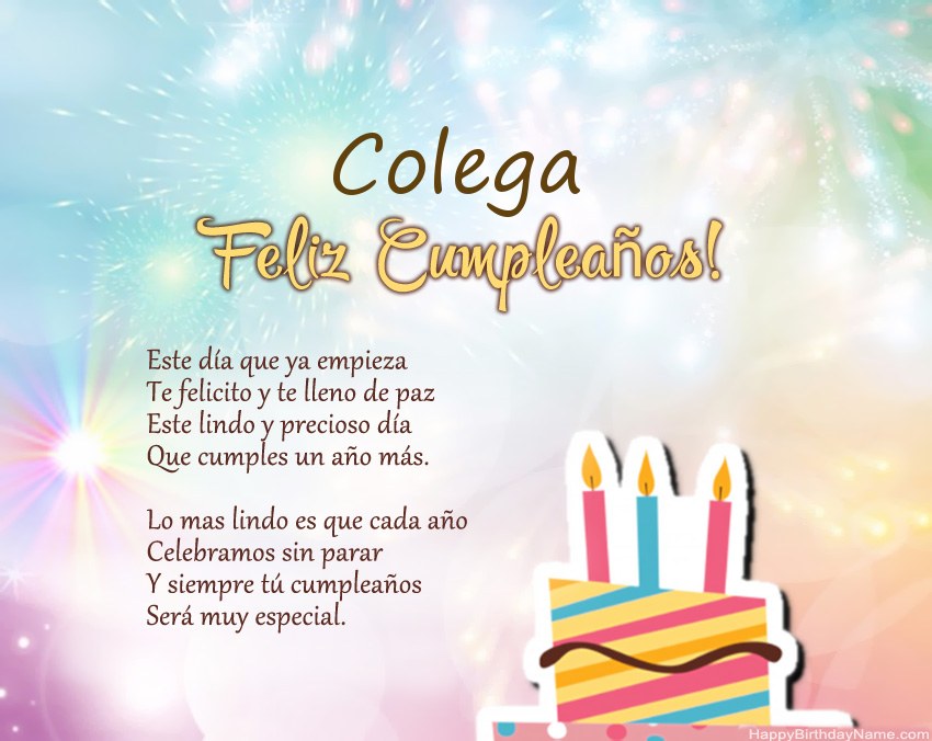 Colega Feliz cumpleaños en verso