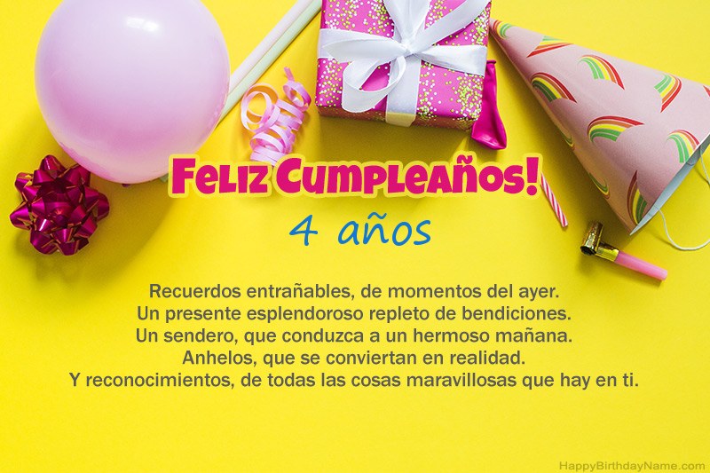 Feliz cumpleaños Niña de 4 años en prosa